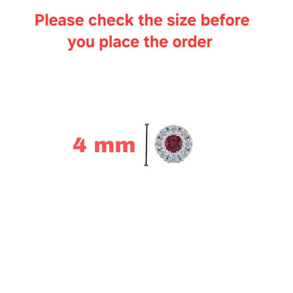 Ruby halo earrings with silver plating and clear diamond halo detail