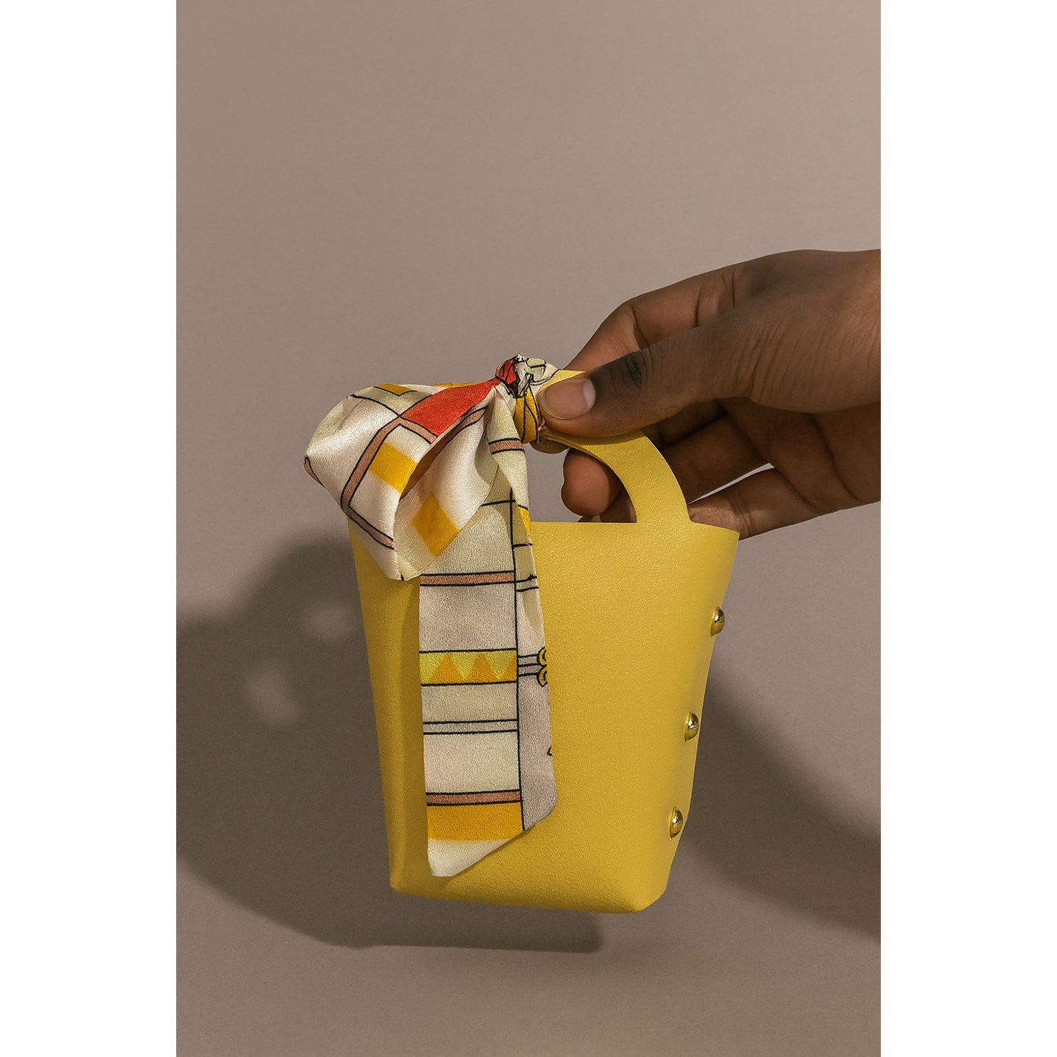 Luxury Yellow Mini Tote Bag with Decorative Scarf – Stylish PU Leather Handbag with Button Detailing – Small Fashionable Shoulder Bag for Women & Girls – Perfect for Parties, Brunch, Casual Outings, and Gifting
