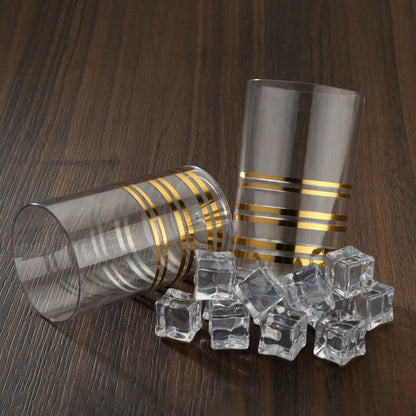 Gold Strip Design Plastic Glass (pack of 6)