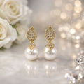 Gold Leaf Pearl Drop Earrings – Lightweight Korean Style Elegance