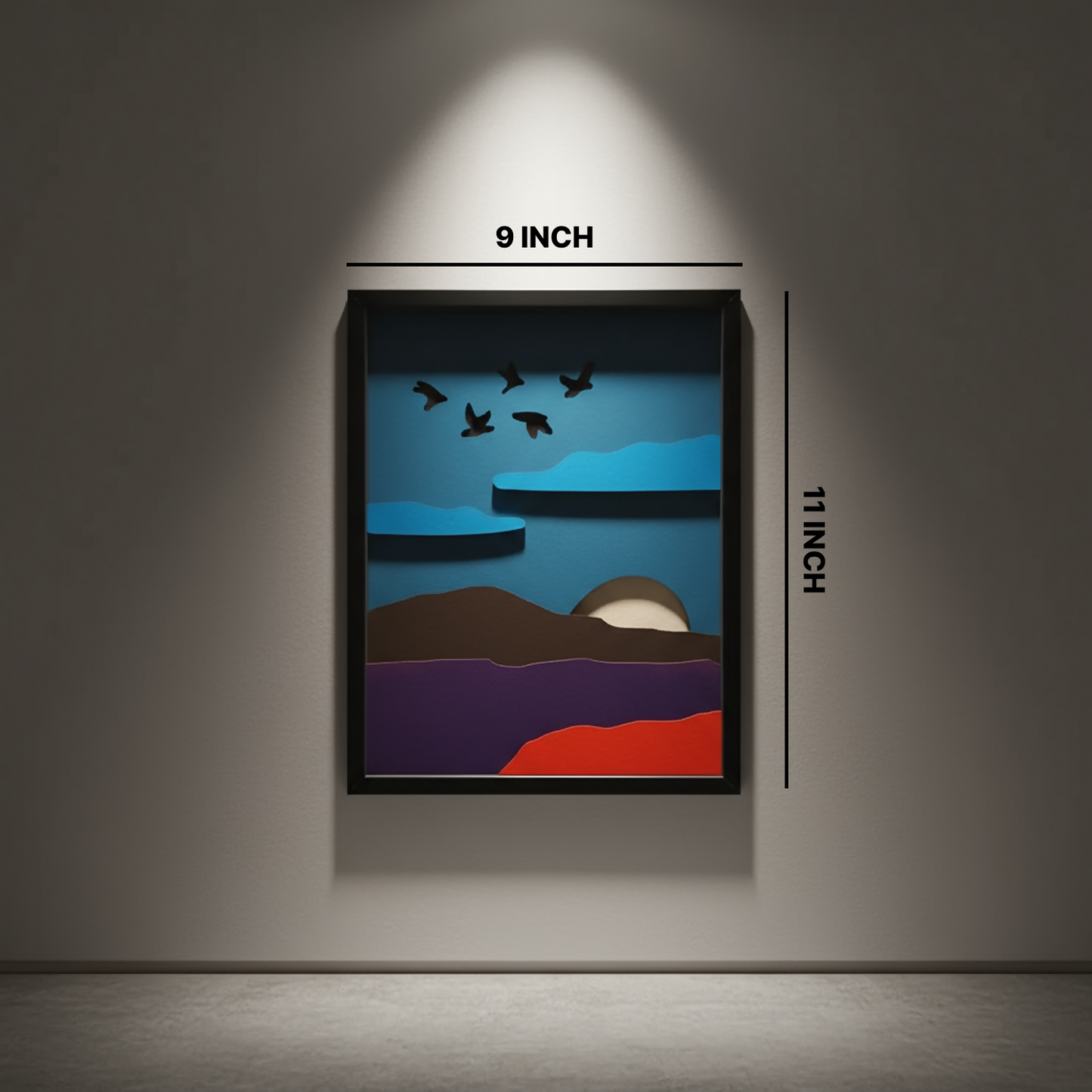 Handcrafted Wooden Mountain Wall Art – Nature Scene with Sun, Clouds & Birds | Minimal Landscape Wooden Frame | Eco-Friendly Wall Decor for Home & Office