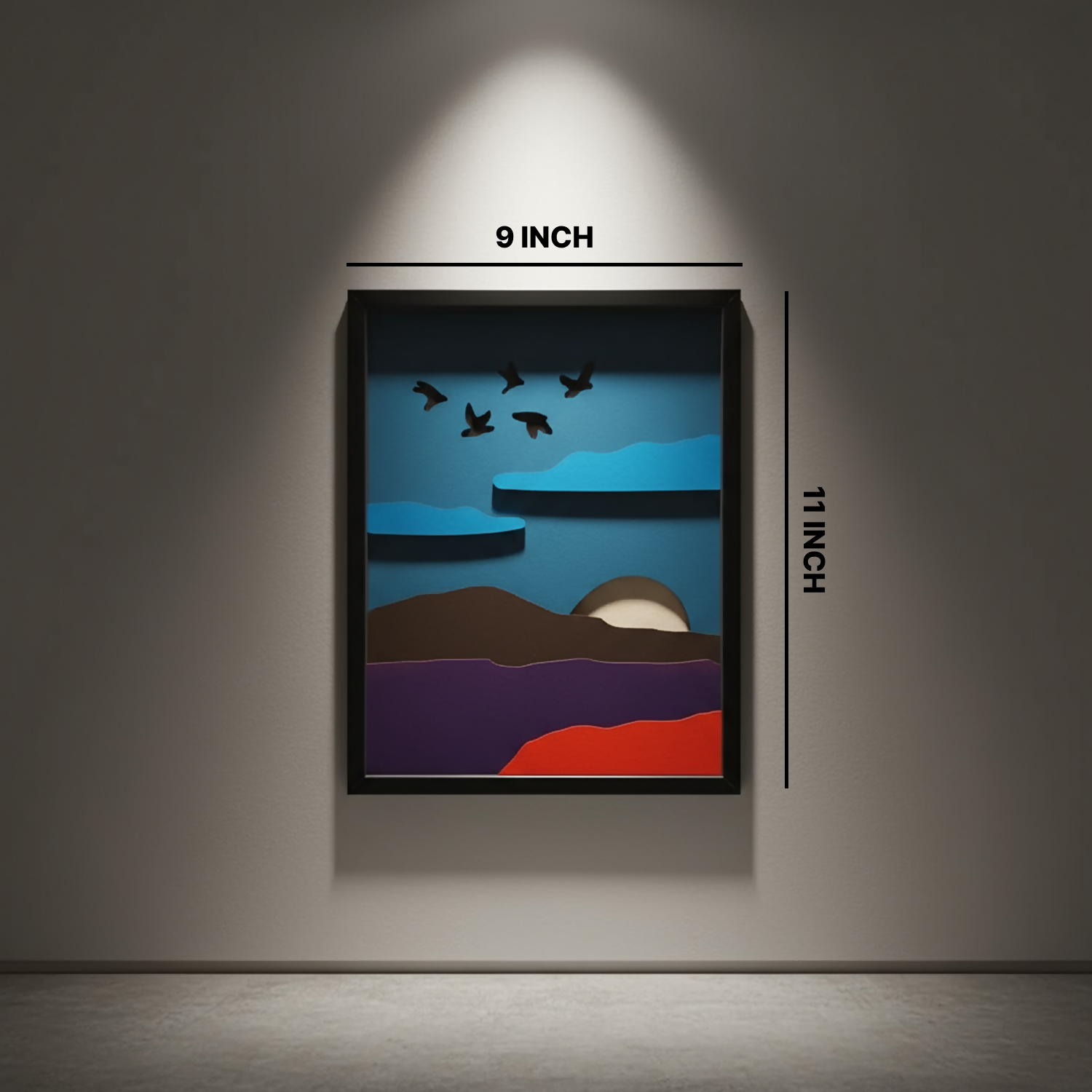 Handcrafted Wooden Mountain Wall Art – Nature Scene with Sun, Clouds & Birds | Minimal Landscape Wooden Frame | Eco-Friendly Wall Decor for Home & Office