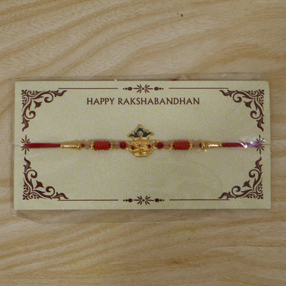 Sacred Kalash Designer Rakhi showcasing thread and beads