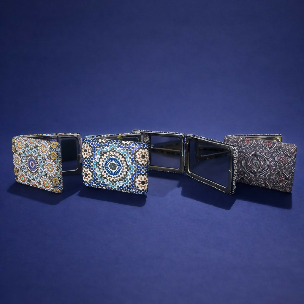 Compact Foldable Pocket Mirror with Elegant Pattern