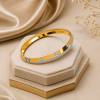Men's Two-Tone Golden Plated Stainless Steel Screw Design Kada | Textured Openable Hinged Bangle Bracelet