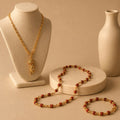 Gold-Tone Hanuman Pendant with Rudraksha Necklace & Bracelet Set