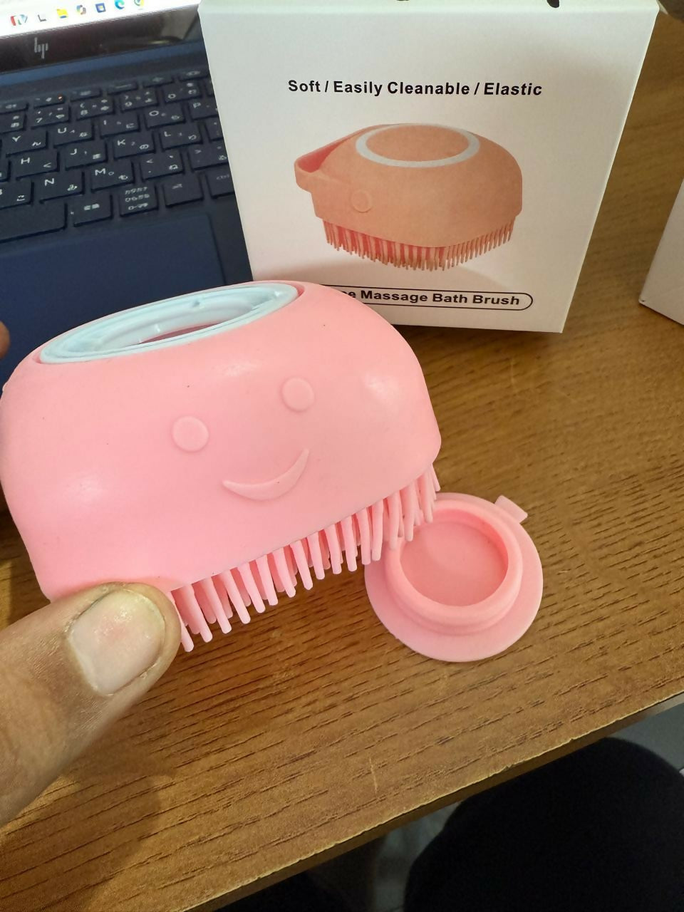 Pink Silicone Body Scrubber with Soap Dispenser for Bath & Shower