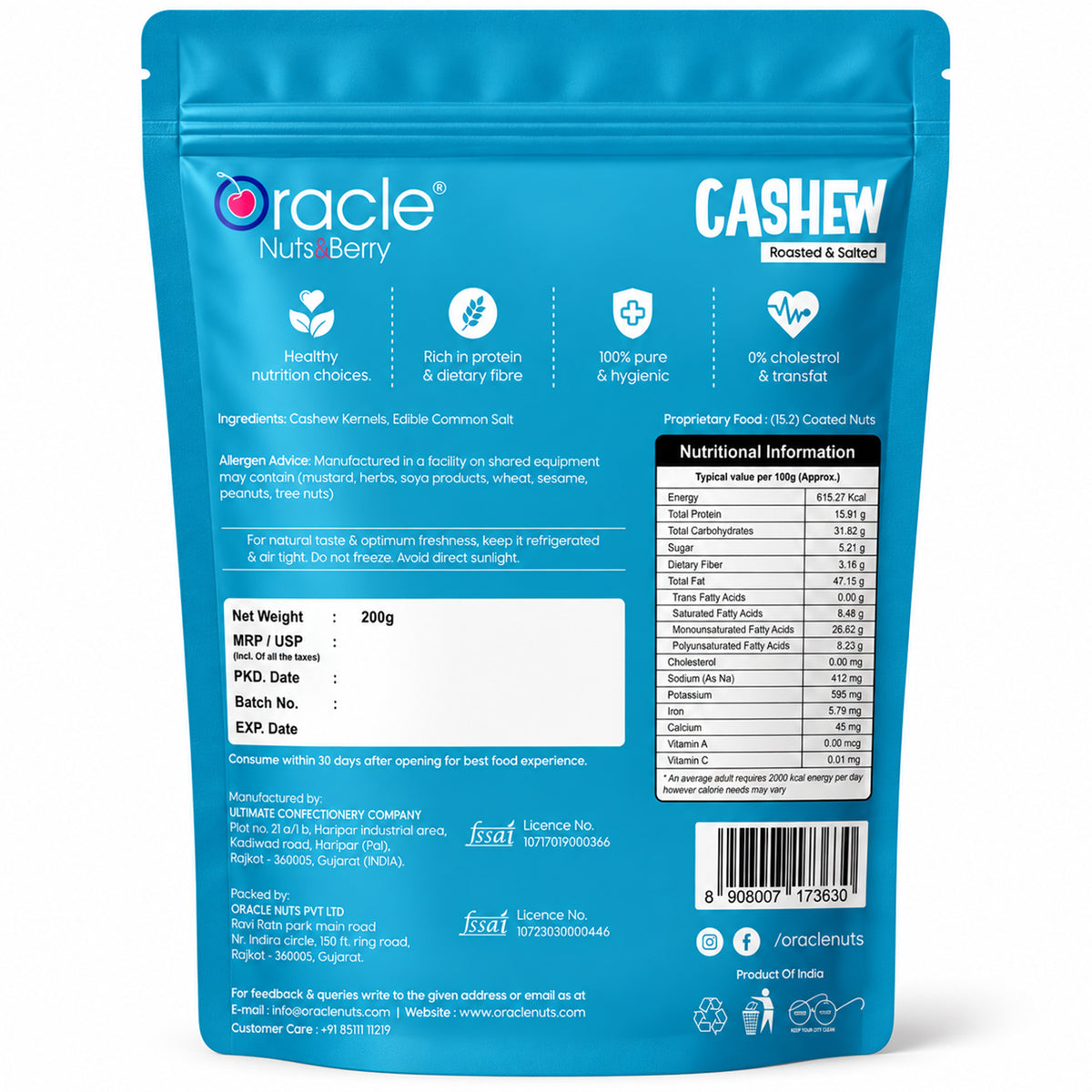 Roasted Salted Cashews Premium Crunchy Kaju Perfect Everyday Dry Fruit Snack (200g)