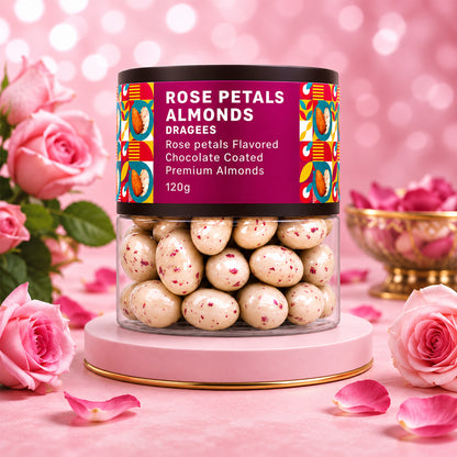 Rose Petals Almond Dragees Premium Whole Almonds in Rose Chocolate Coating (120g)