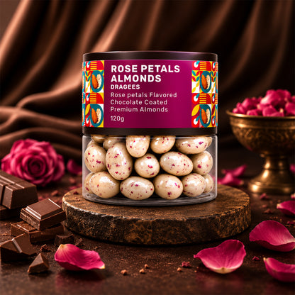 Rose Petals Almond Dragees Premium Whole Almonds in Rose Chocolate Coating (120g)