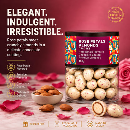 Rose Petals Almond Dragees Premium Whole Almonds in Rose Chocolate Coating (120g)