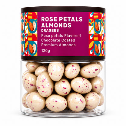 Rose Petals Almond Dragees Premium Whole Almonds in Rose Chocolate Coating (120g)