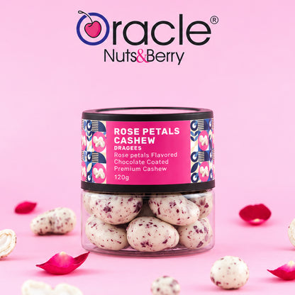 Rose Petals Cashew Dragees Premium Whole Cashews in Rose Chocolate Coating (120g)