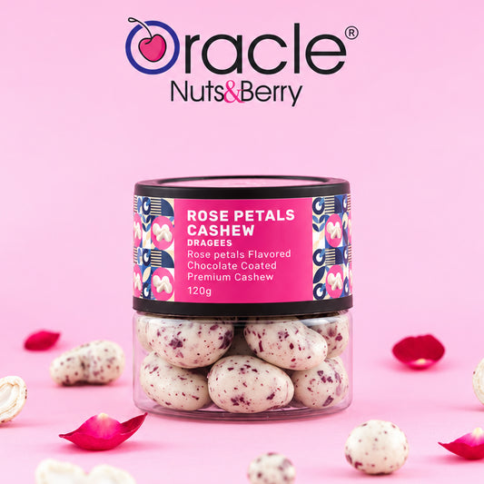Rose Petals Cashew Dragees Premium Whole Cashews in Rose Chocolate Coating (120g)