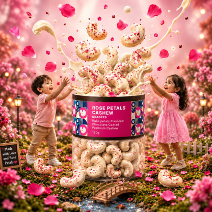Rose Petals Cashew Dragees Premium Whole Cashews in Rose Chocolate Coating (120g)