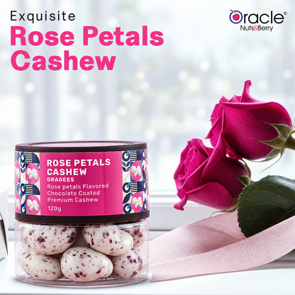 Rose Petals Cashew Dragees Premium Whole Cashews in Rose Chocolate Coating (120g)