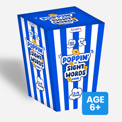 Sight Words Game box with colorful popcorn-shaped cards for kids ages 6-9