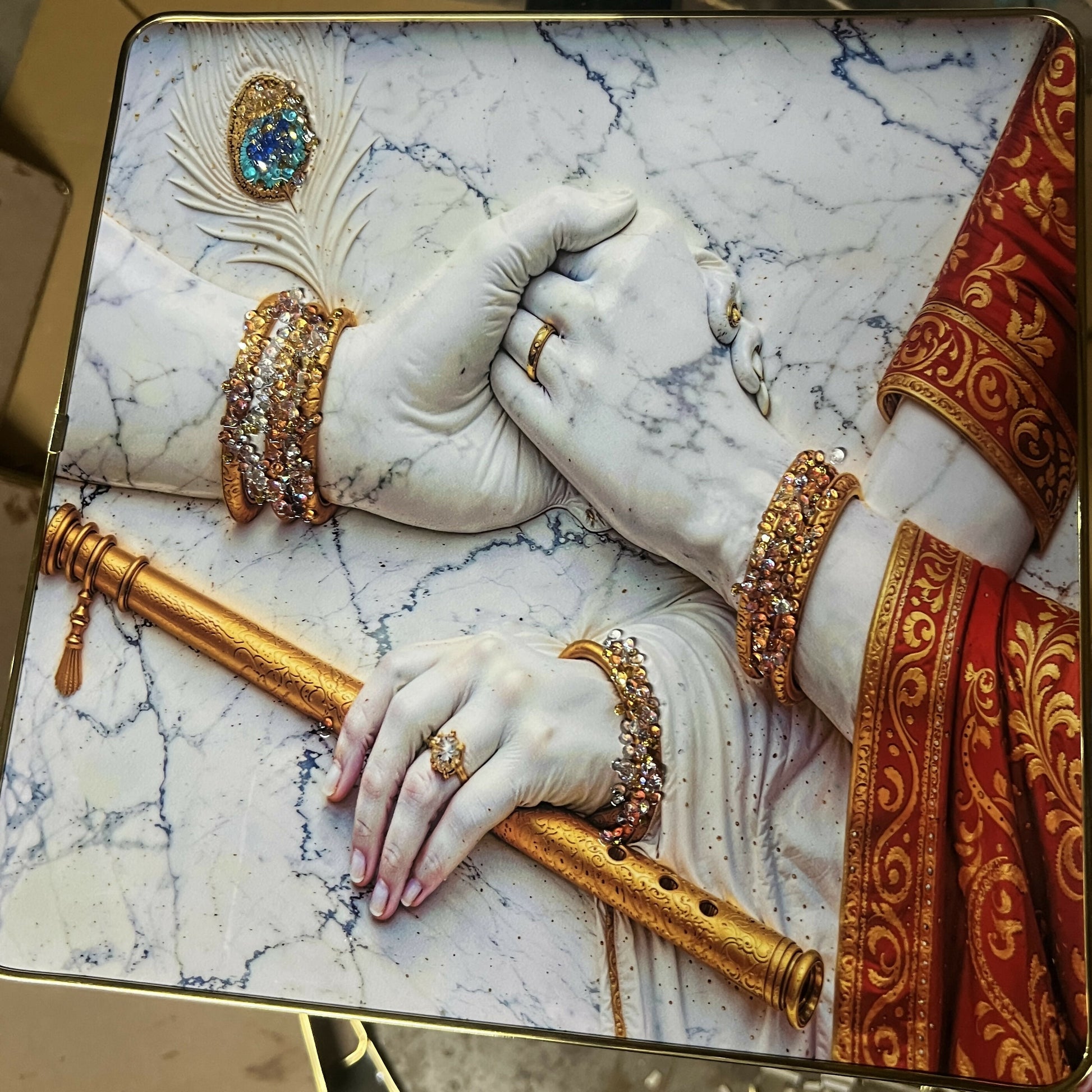 3D Radha Krishna Crystal Wall Art Decorative Frame (12x12 Inch)