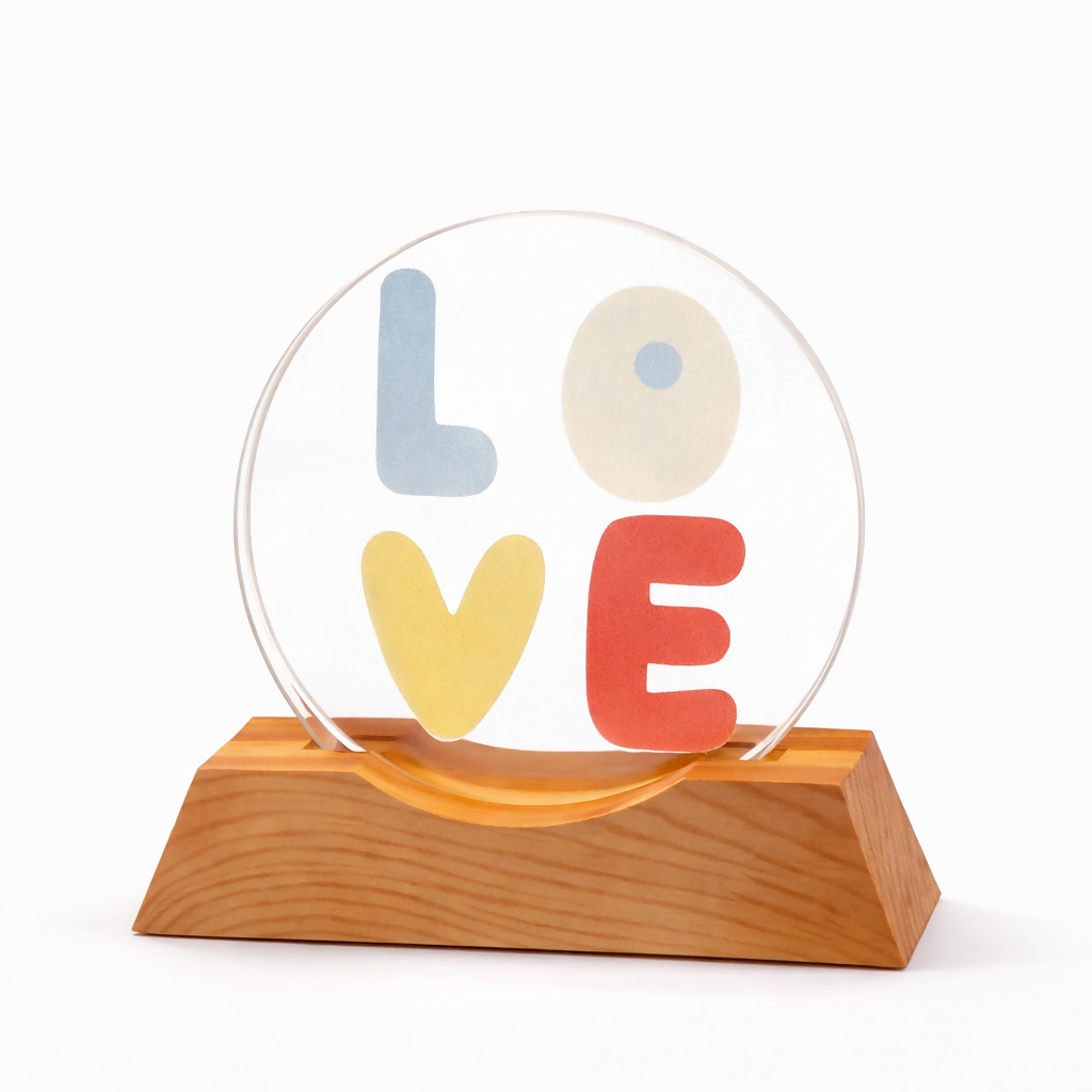 LOVE Acrylic LED Lamp with Wooden Base | USB Powered Decorative Night Light