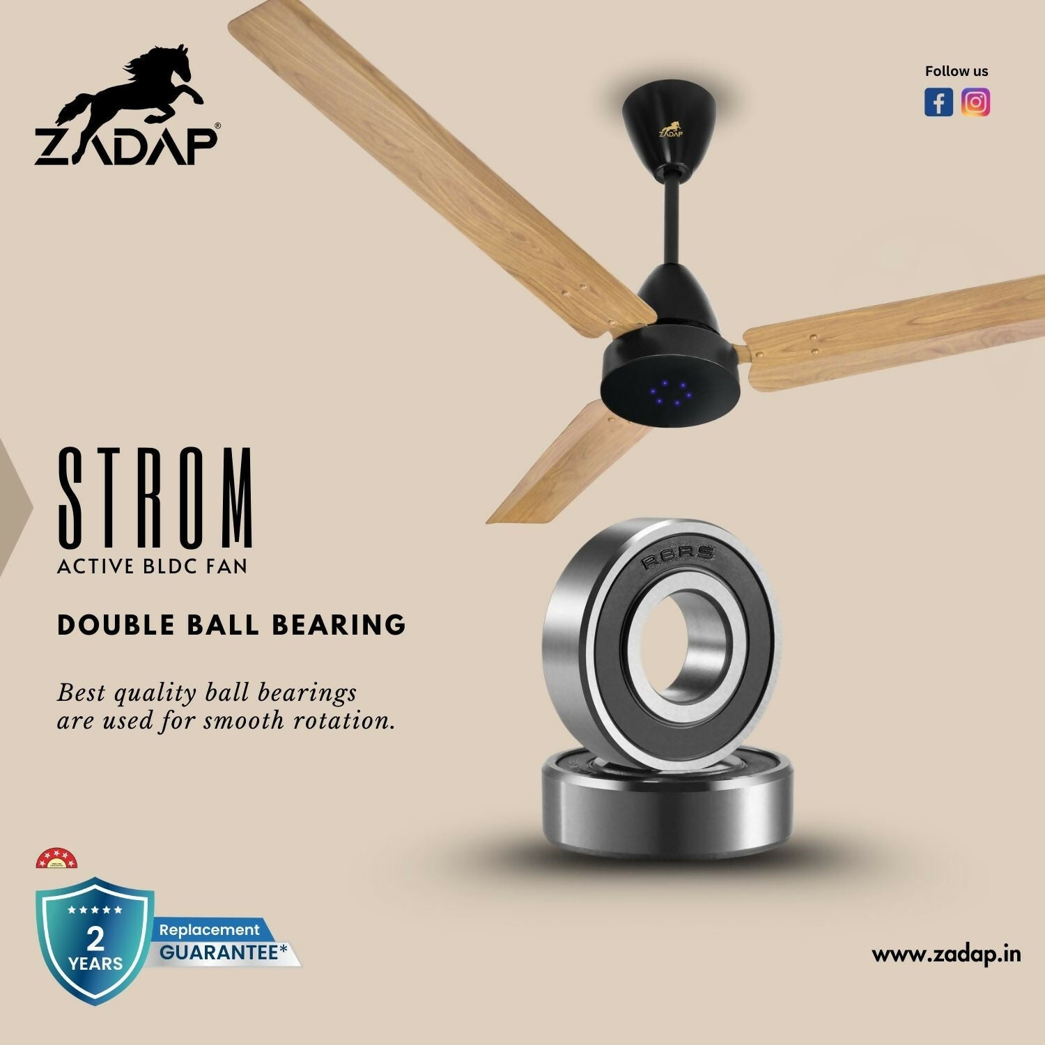 Zadap STROM quiet operation ceiling fan blade design
