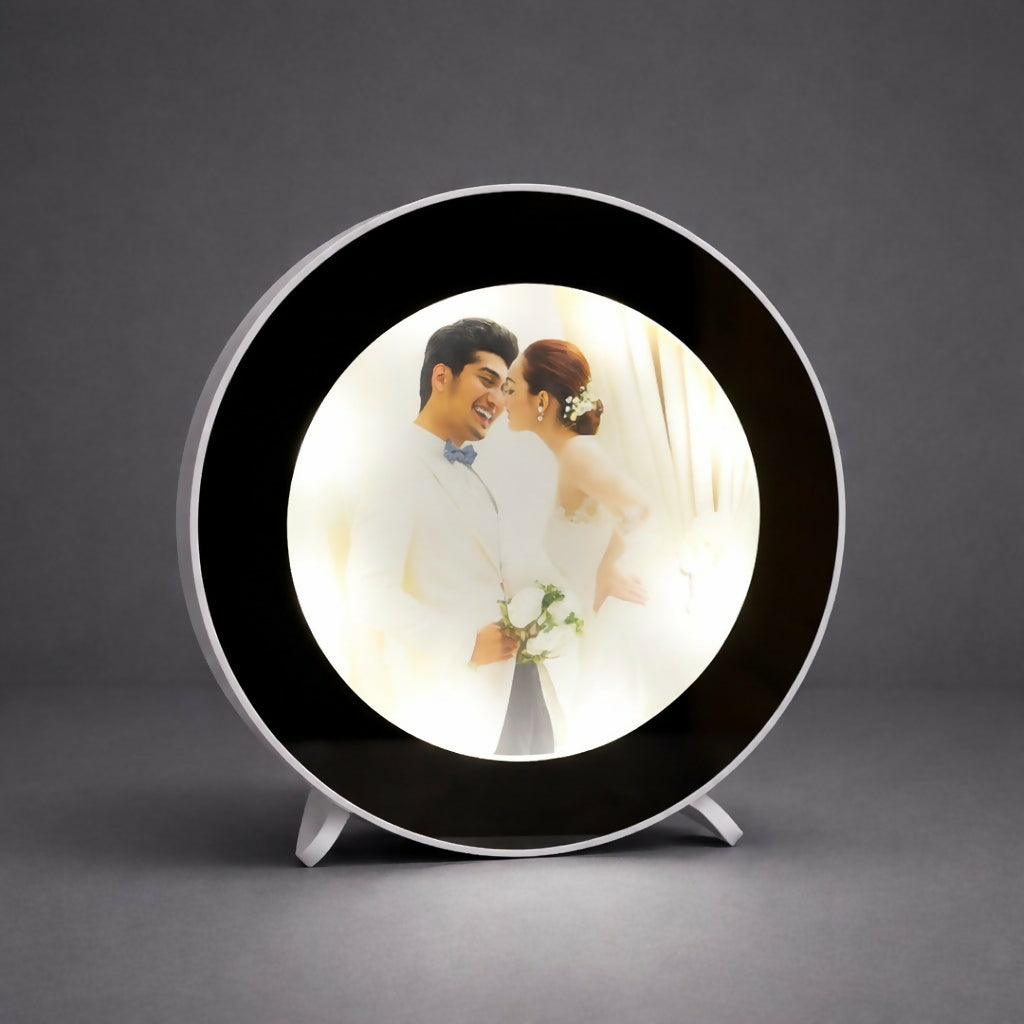 Dual-function LED photo frame lamp doubling as mirror
