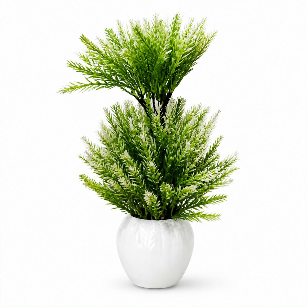 Artificial Mini Pine Plant Decorative White Pot Home Office Table Centerpiece Decor