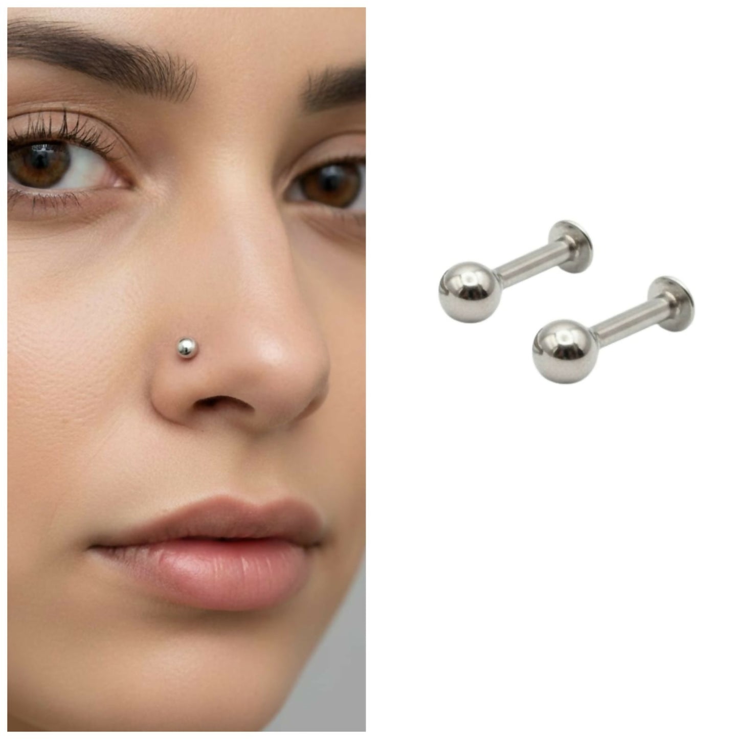 silver plated Stud Lip Piercing nosepin stud Laung Koka Nathni combo pack of 2