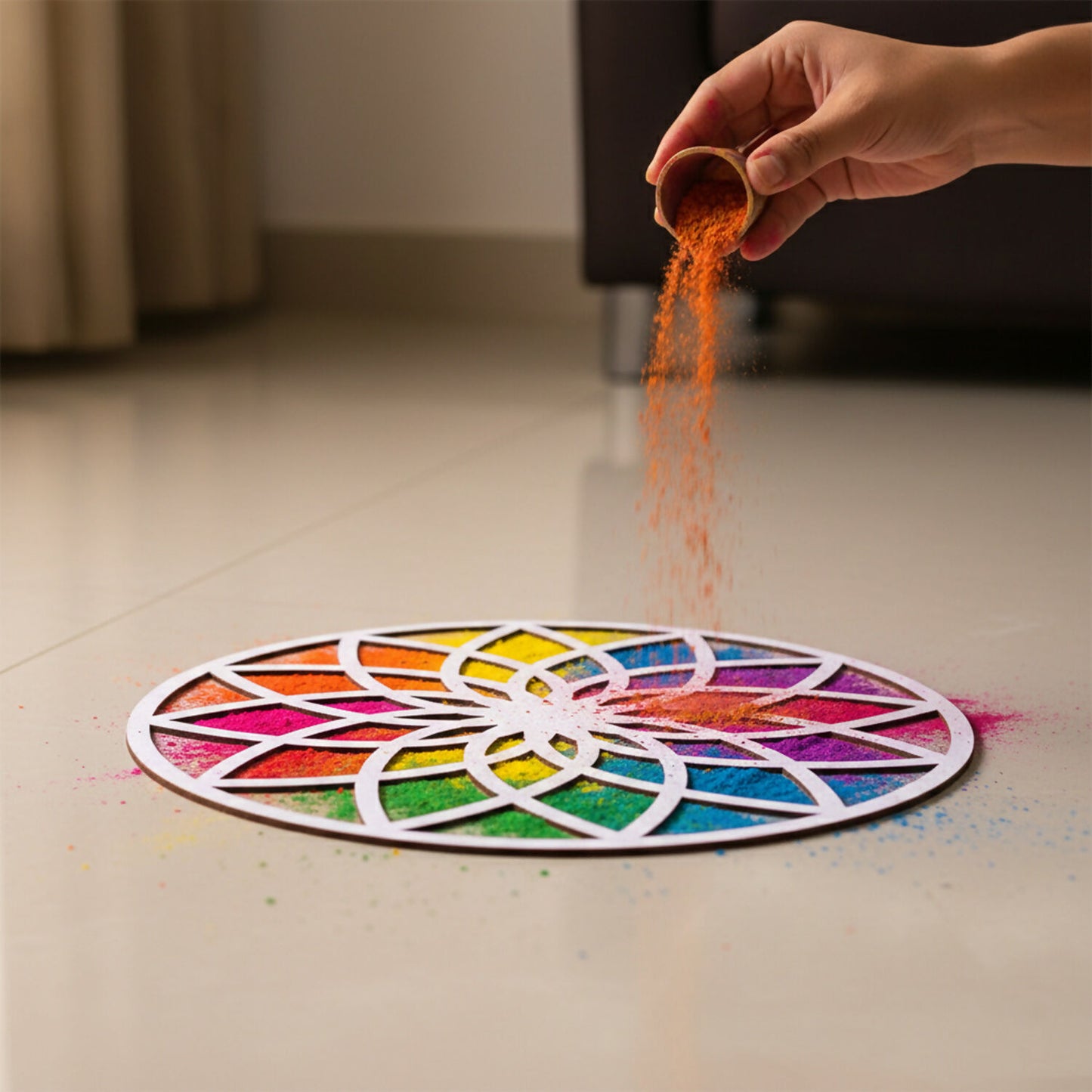 Round Flower Rangoli Stencil | 12 Inch