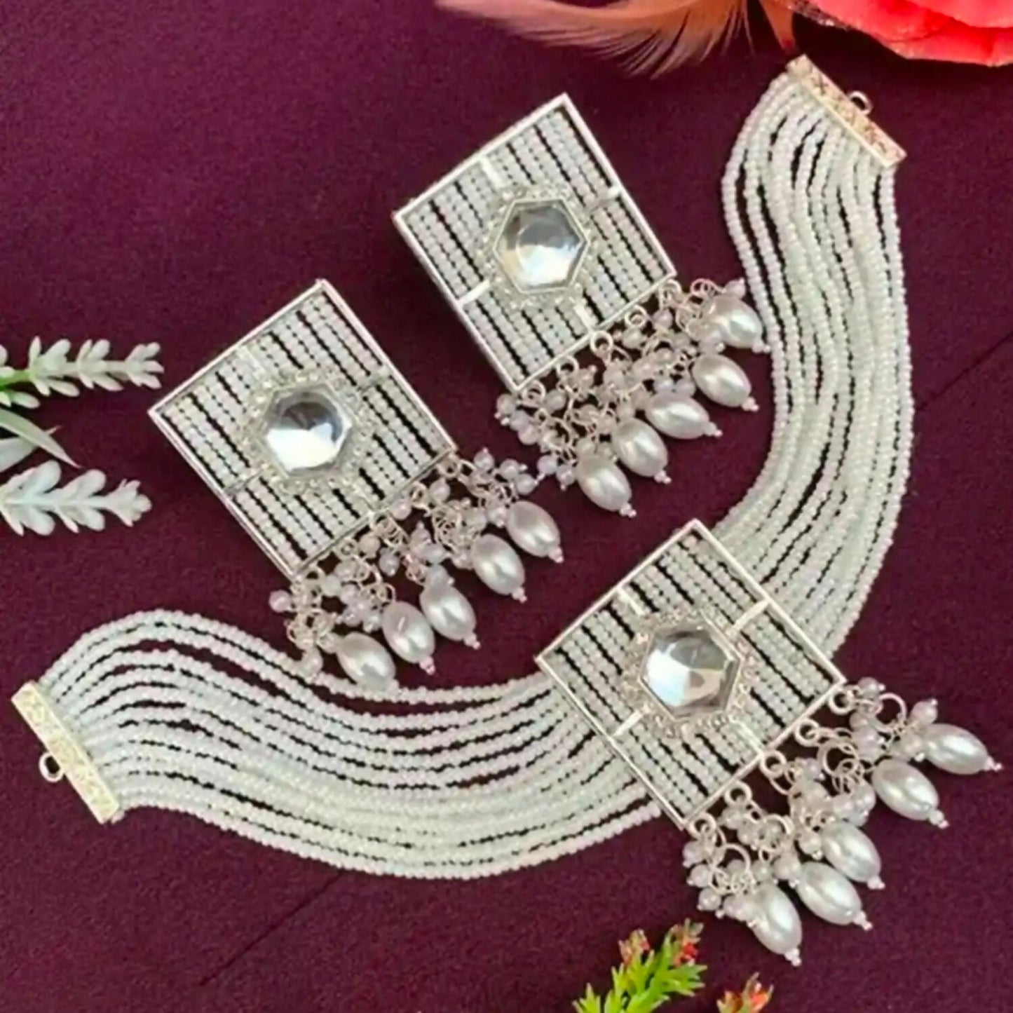 Beautifully Premium Quality Pearl Choker Necklace With Beautiful Earrings