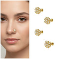 Gold Plated Floral Labret Piercing – Elegant Flat Back Nose Stud