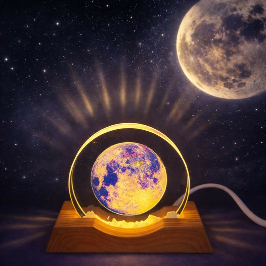 Moon 3D Acrylic LED Night Lamp with Wooden Base for Bedroom & Home Decor