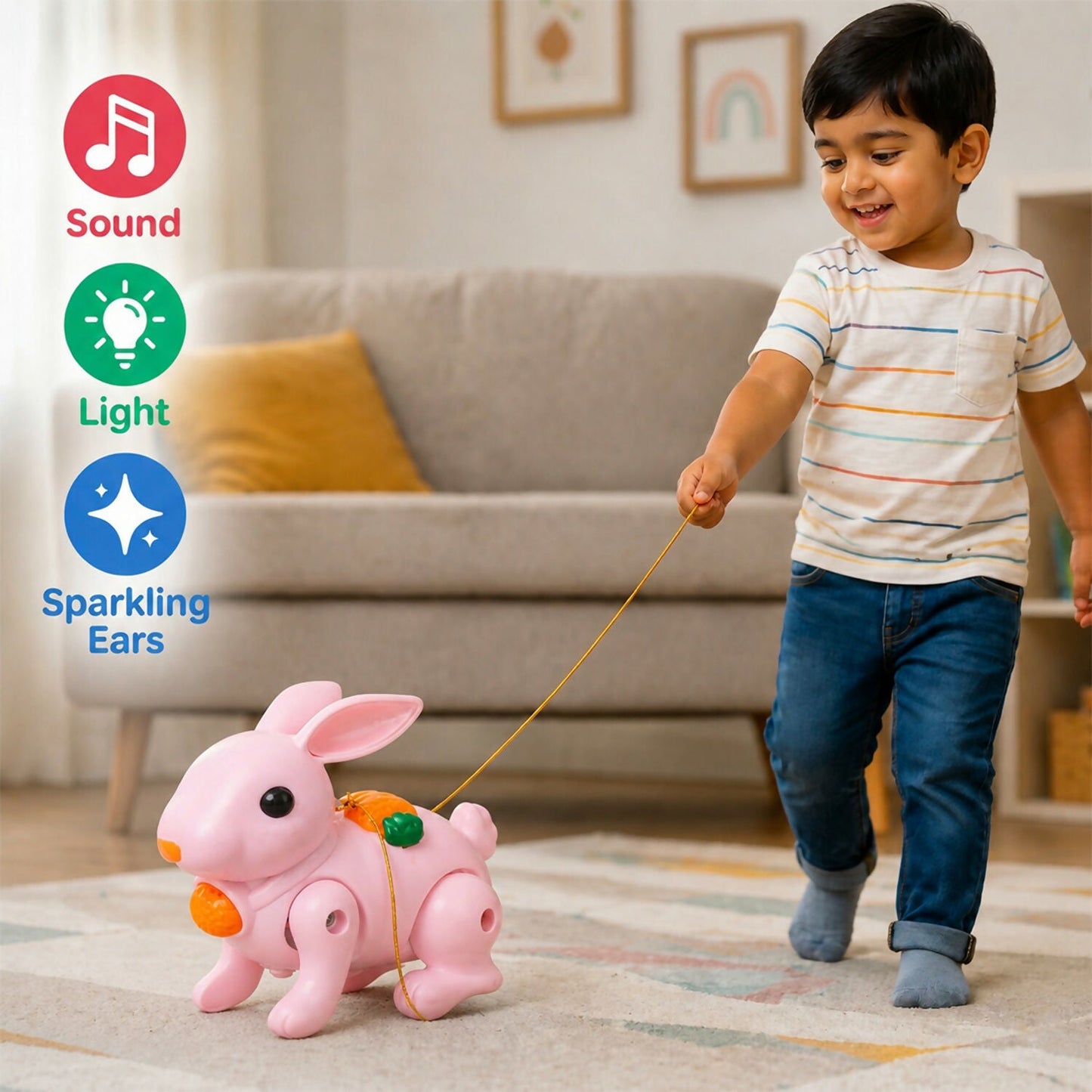 Crawling Rabbit Toy – Musical with Lights & Sounds for Kids Mix colour