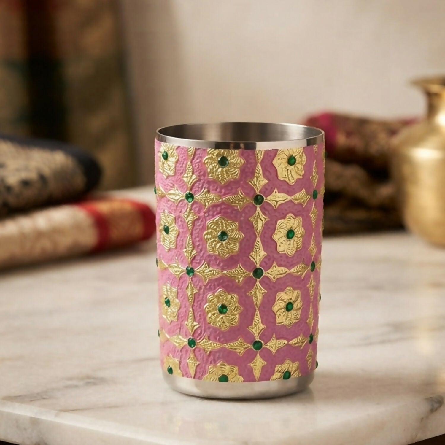 Meenakari Steel pink Glass- live