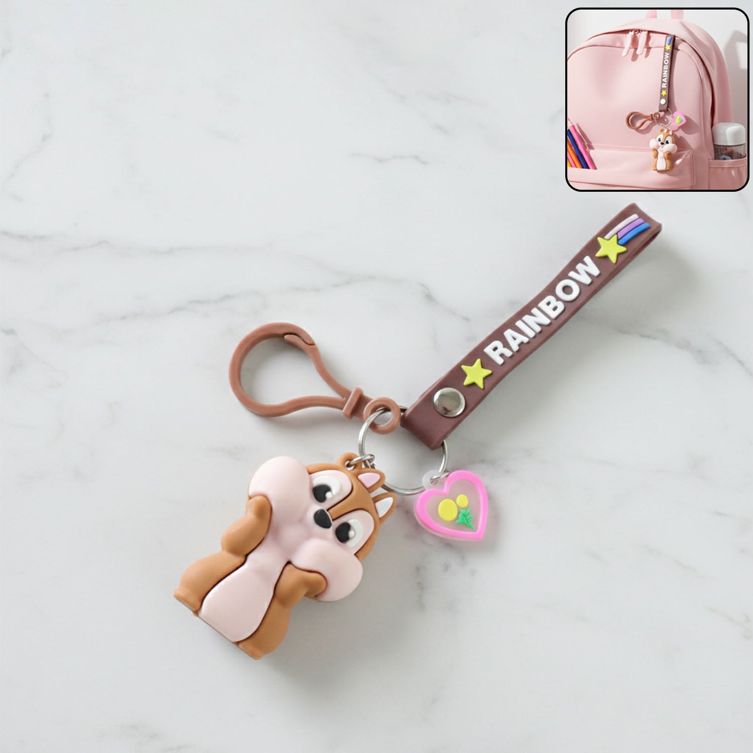 Cute Cartoon Animal Silicone Keychain with “Rainbow” Strap (1 Pc)