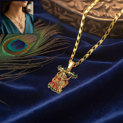 Radha Krishna Devotional Pendant with Designer Chain