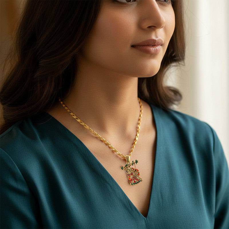 Radha Krishna Devotional Pendant with Designer Chain