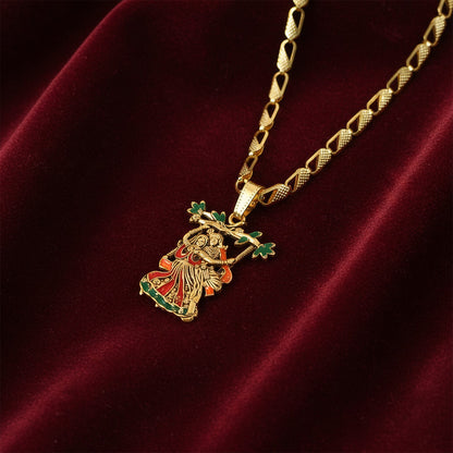 Radha Krishna Devotional Pendant with Designer Chain