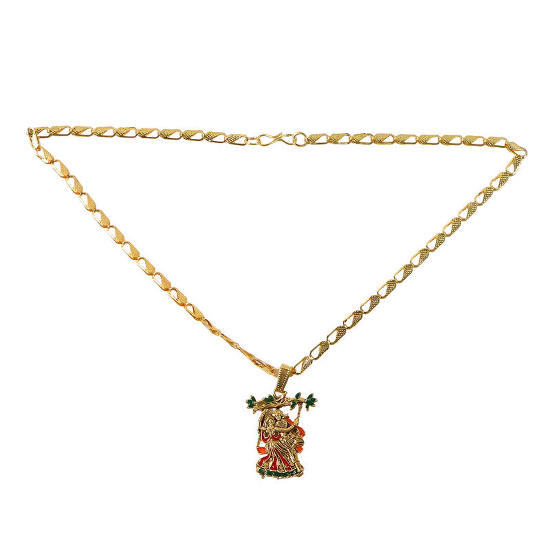 Radha Krishna Devotional Pendant with Designer Chain
