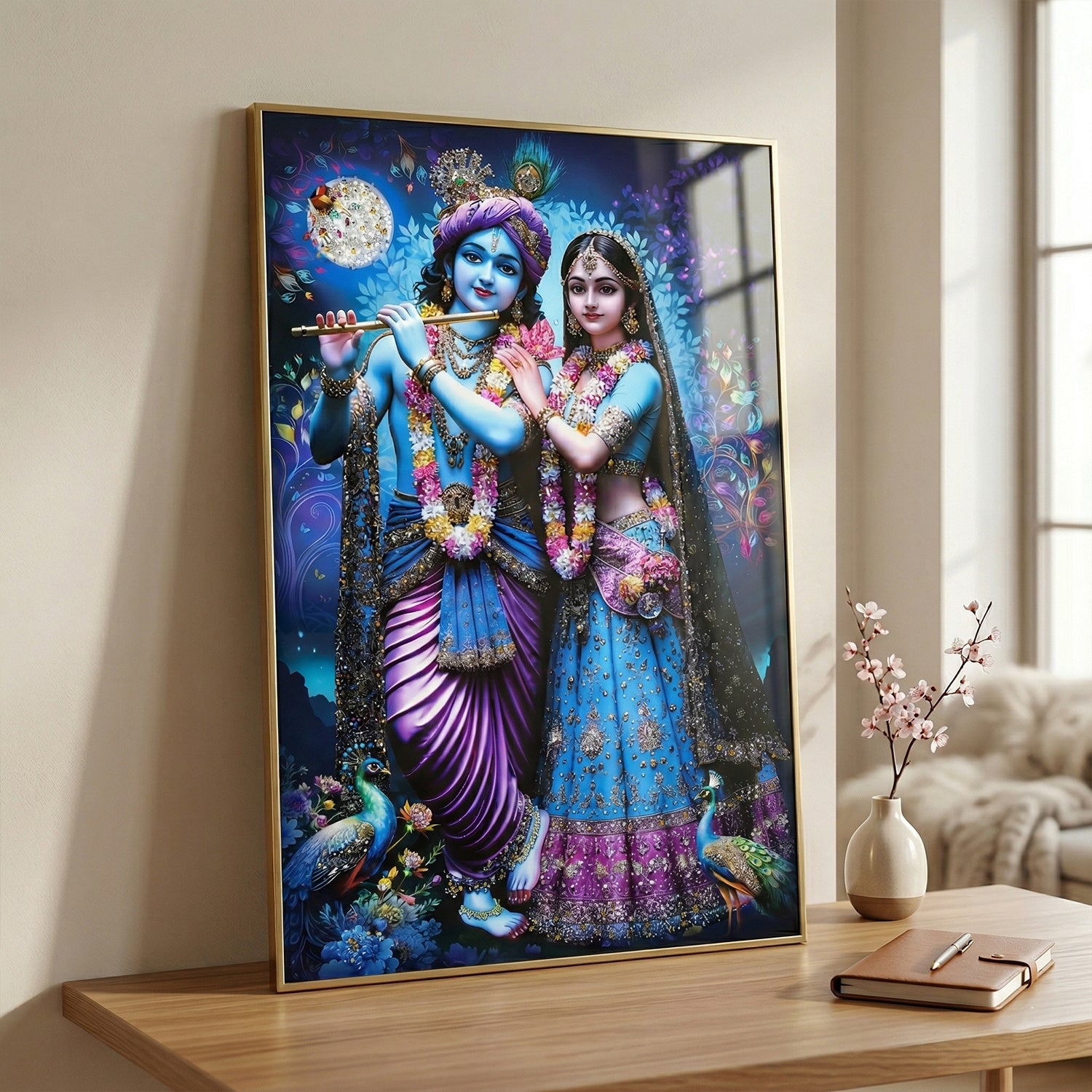 Side view of Radha Krishna Full Moon Wall Frame