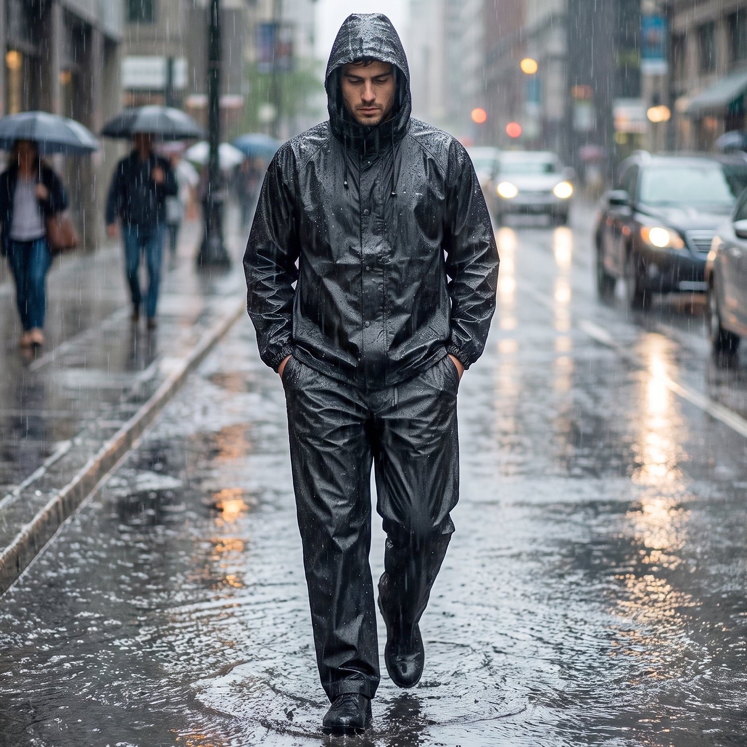 Reusable Waterproof EVA Rain Coat Set with Hood Jacket and Pant (1 Set)