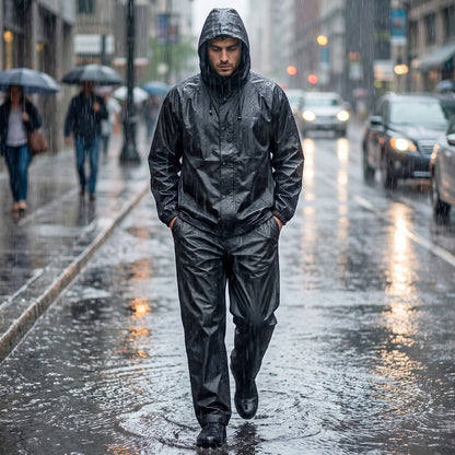 Reusable Waterproof EVA Rain Coat Set with Hood Jacket and Pant (1 Set)