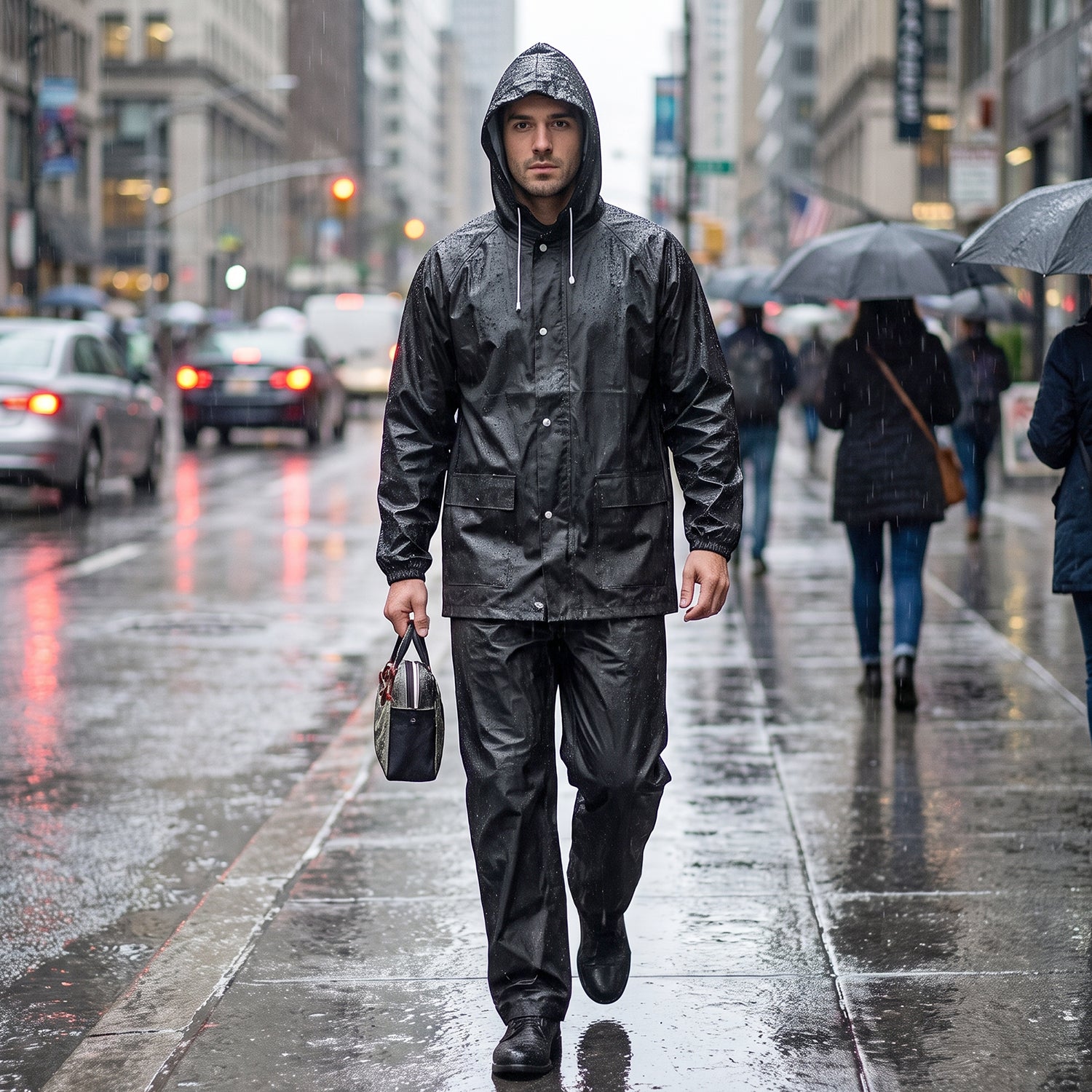 Reusable Waterproof EVA Rain Coat Set with Hood Jacket and Pant (1 Set)