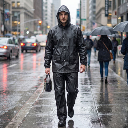 Reusable Waterproof EVA Rain Coat Set with Hood Jacket and Pant (1 Set)