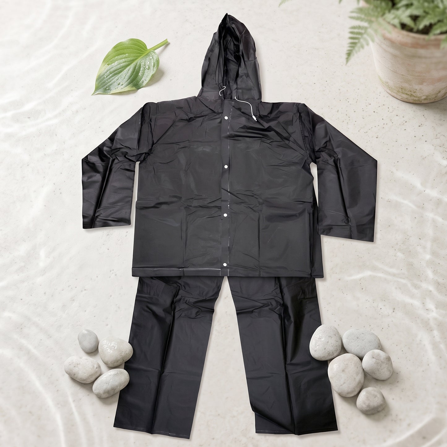 Reusable Waterproof EVA Rain Coat Set with Hood Jacket and Pant (1 Set)