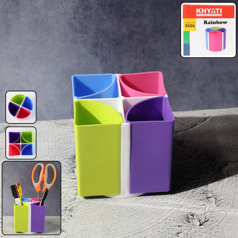 Khyati Rainbow Pen Stand – 4-Section Multicolor Desk Organizer