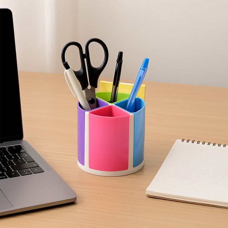 Khyati Rainbow Pen Stand – 4-Section Multicolor Desk Organizer