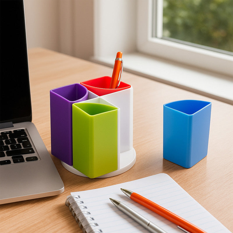 Khyati Rainbow Pen Stand – 4-Section Multicolor Desk Organizer