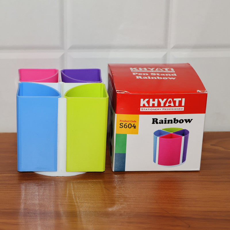 Khyati Rainbow Pen Stand – 4-Section Multicolor Desk Organizer