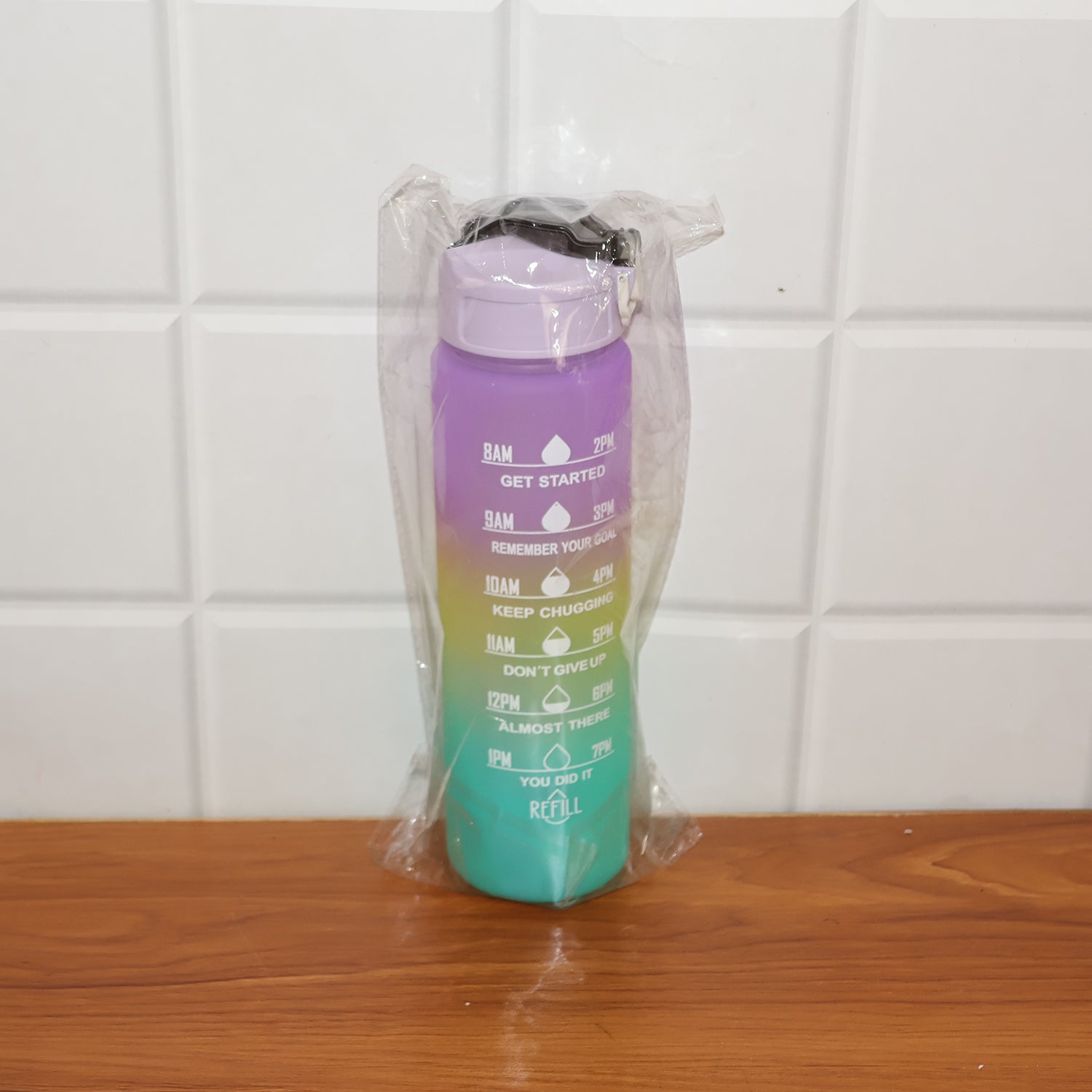 Motivational Water Bottle with Straw & Time Marker - Leakproof Tritan Portable Gym Bottle for Sports, Hiking & Camping