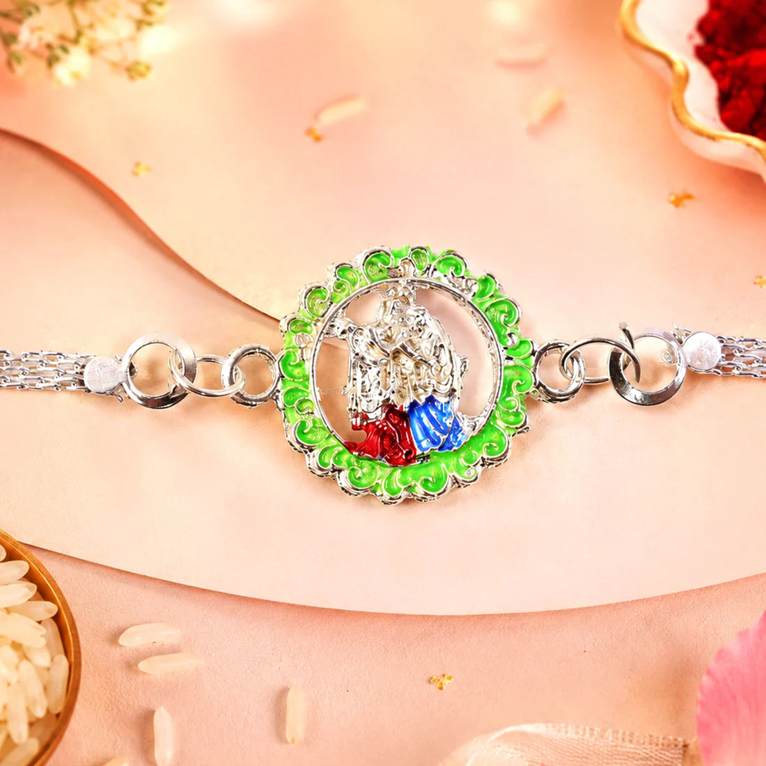Radha Krishna Rakhi Silver Chain Design for Brothers